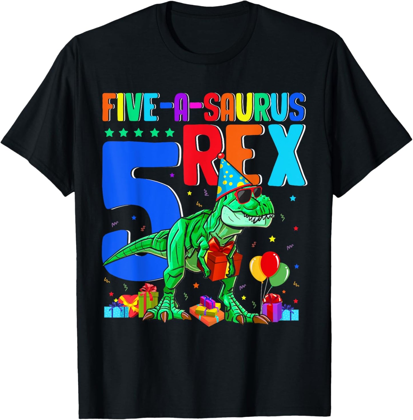 Five-A-Saurus Rex 5th Birthday 5 Years Old T-rex Lover T-Shirt