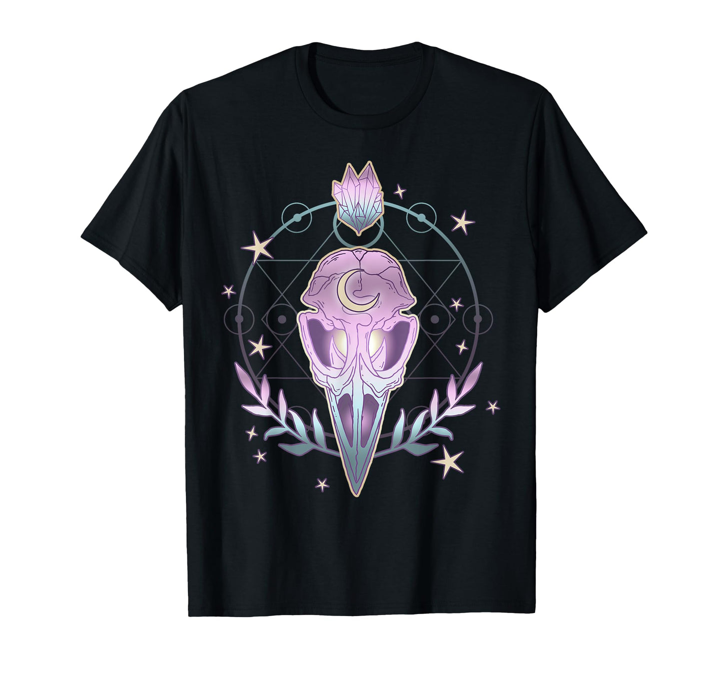 Pastel Goth Creepy Bird Skull - Moon Crystals Aesthetic Gift T-Shirt