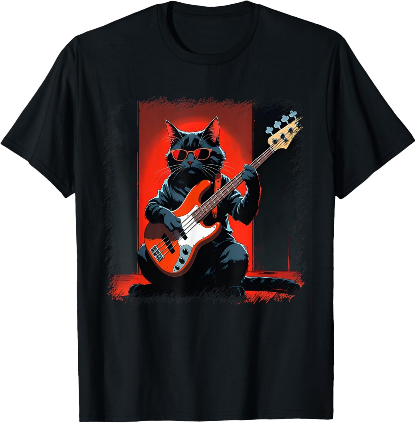 Vintage Anime Cat Bassist – Moody Retro Artwork T-Shirt