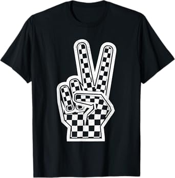 Checkered Peace Sign Shirt Vintage Racing Flag Kids Boy Girl T-Shirt