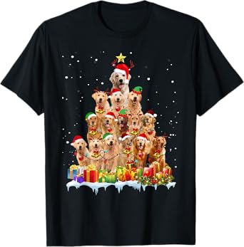 Golden Retriever Christmas Tree Matching Pajamas Dog Lovers T-Shirt