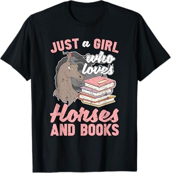 Equestrian Horse Lover Bookworm Girls Women Book Reading T-Shirt
