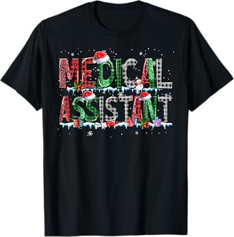 Medical Assistant Santa Hat Buffalo Plaid Christmas Gifts T-Shirt