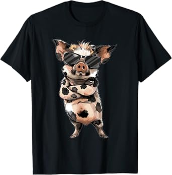 Kune Kune Pig Accessories & KuneKune Clothes Unisex-Adult T-Shirt Black Animal Print Design Short Sleeve Cotton Blend Classic Fit Crew Neck Small
