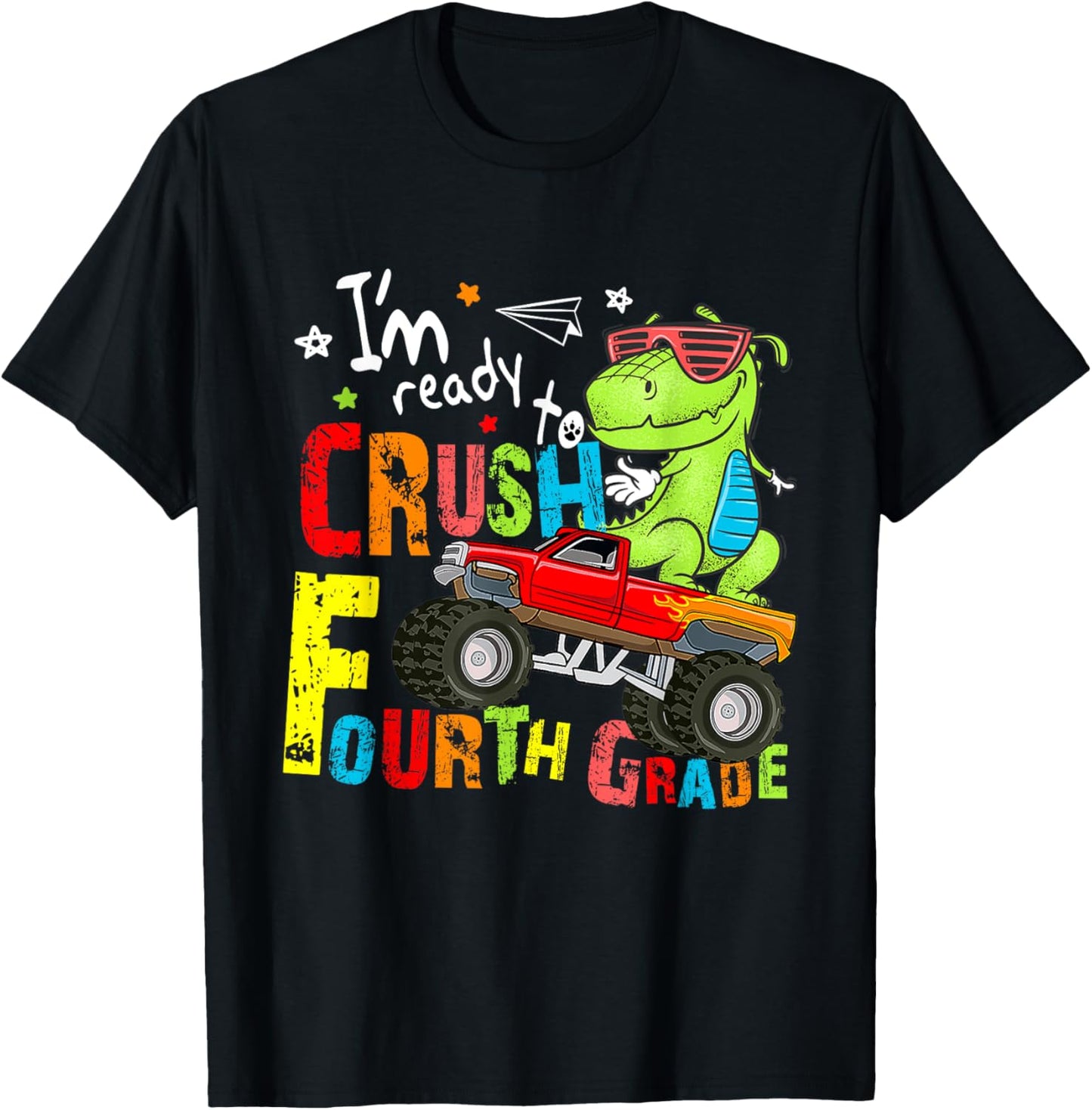 I'm Ready To Crush 4th Grade Monster Truck Dinosaur Boys T-Shirt