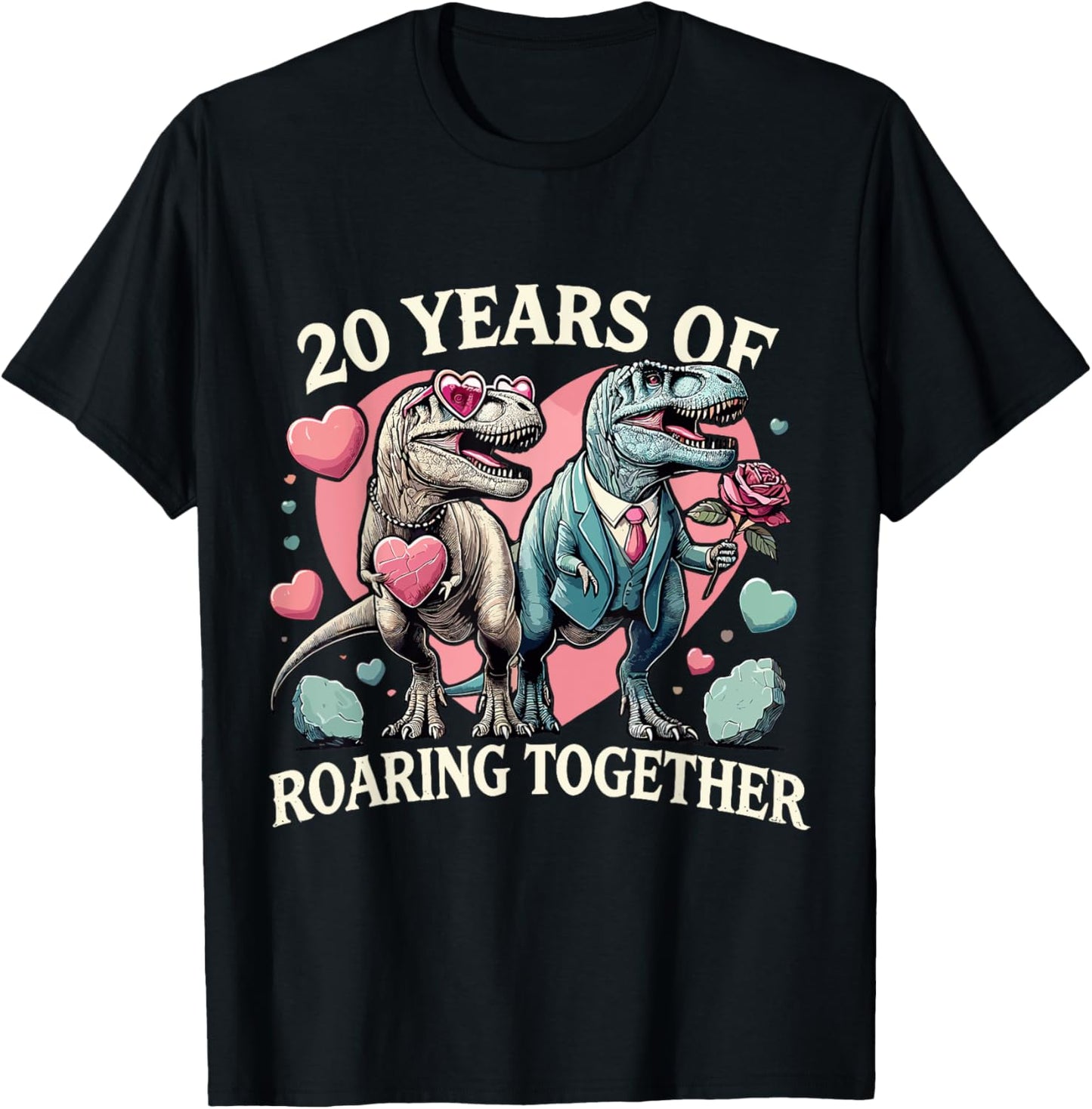 Vintage 20th Anniversary Dinosaur Couple Funny Anniversary T-Shirt