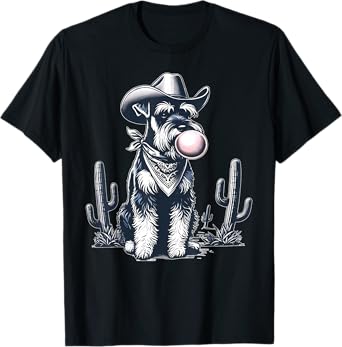 Retro Schnauzer Blowing a Bubble Cowboy UFO Rodeo Western T-Shirt