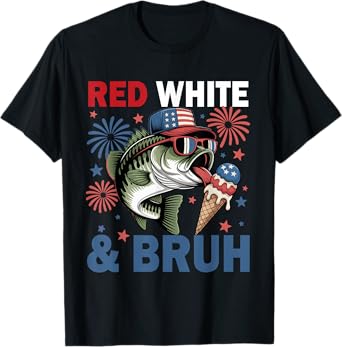 Patriotic Red White & Bruh America Fish Fishing 4th Of July T-Shirt
