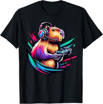 Capybara Shirt Funny Capybara Rodent & Video Games Lover T-Shirt