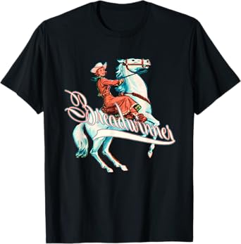Breadwinner, Buckaroo Cowgirl on Horse, Retro T-Shirt