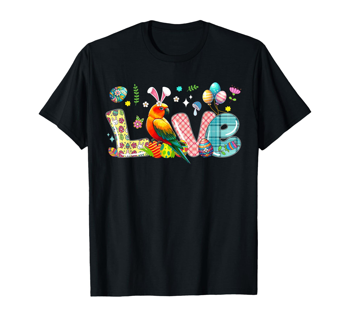 Love Easter Bunny Sun Conure Hunting Eggs Flowers Colourful T-Shirt