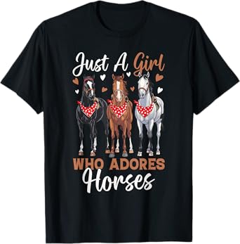 Just A Girl Who Adores Horses Equestrian Horseback Riding T-Shirt