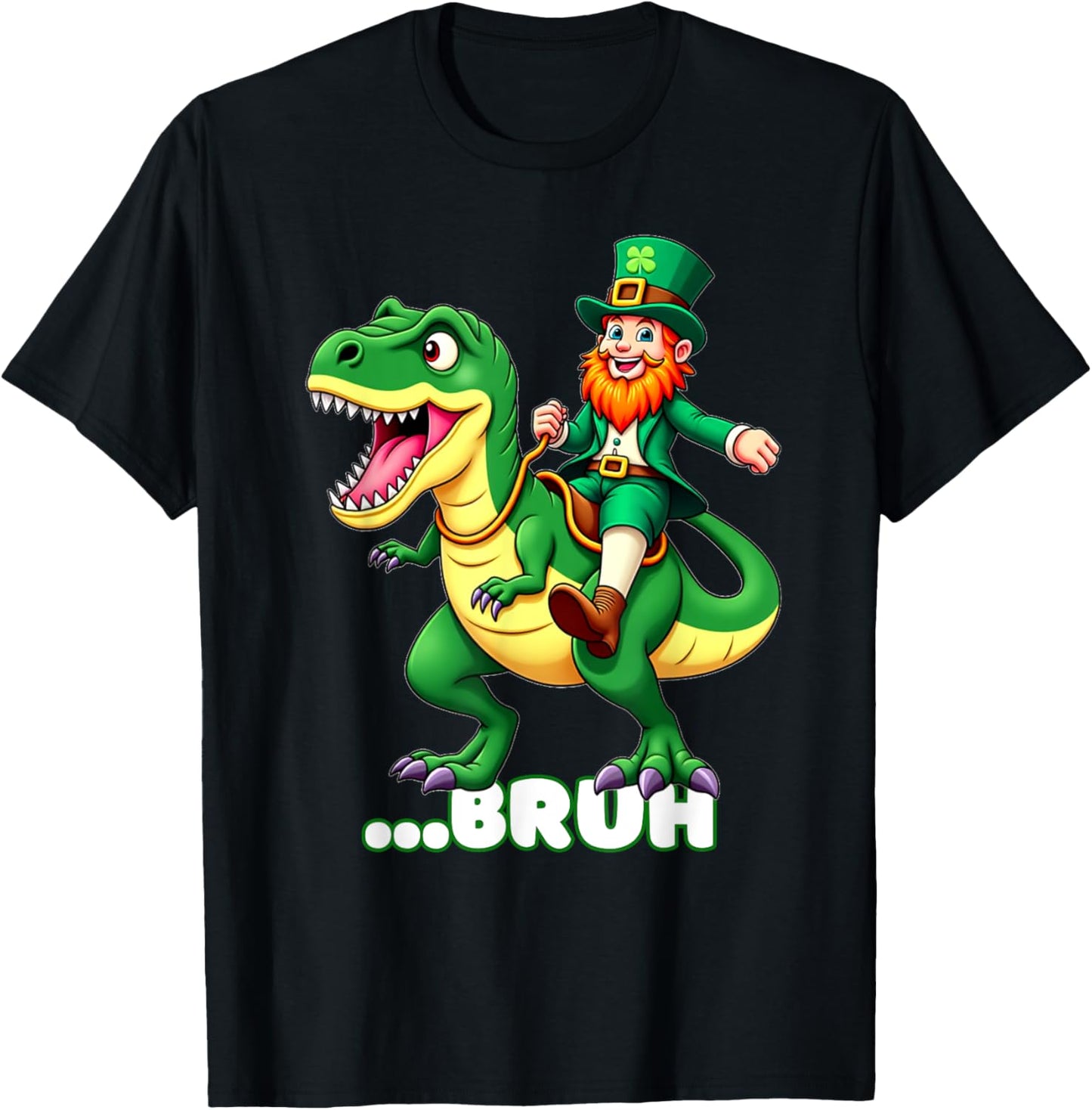 Bruh Leprechaun T-Rex Dinosaur Funny St Patrick's Day Boys T-Shirt