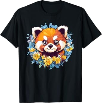 Cute Red Panda Surrounded By Flowers T-Shirt