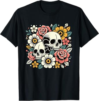 Boho Wildflowers Floral Nature Flower Skull Graphics T-Shirt