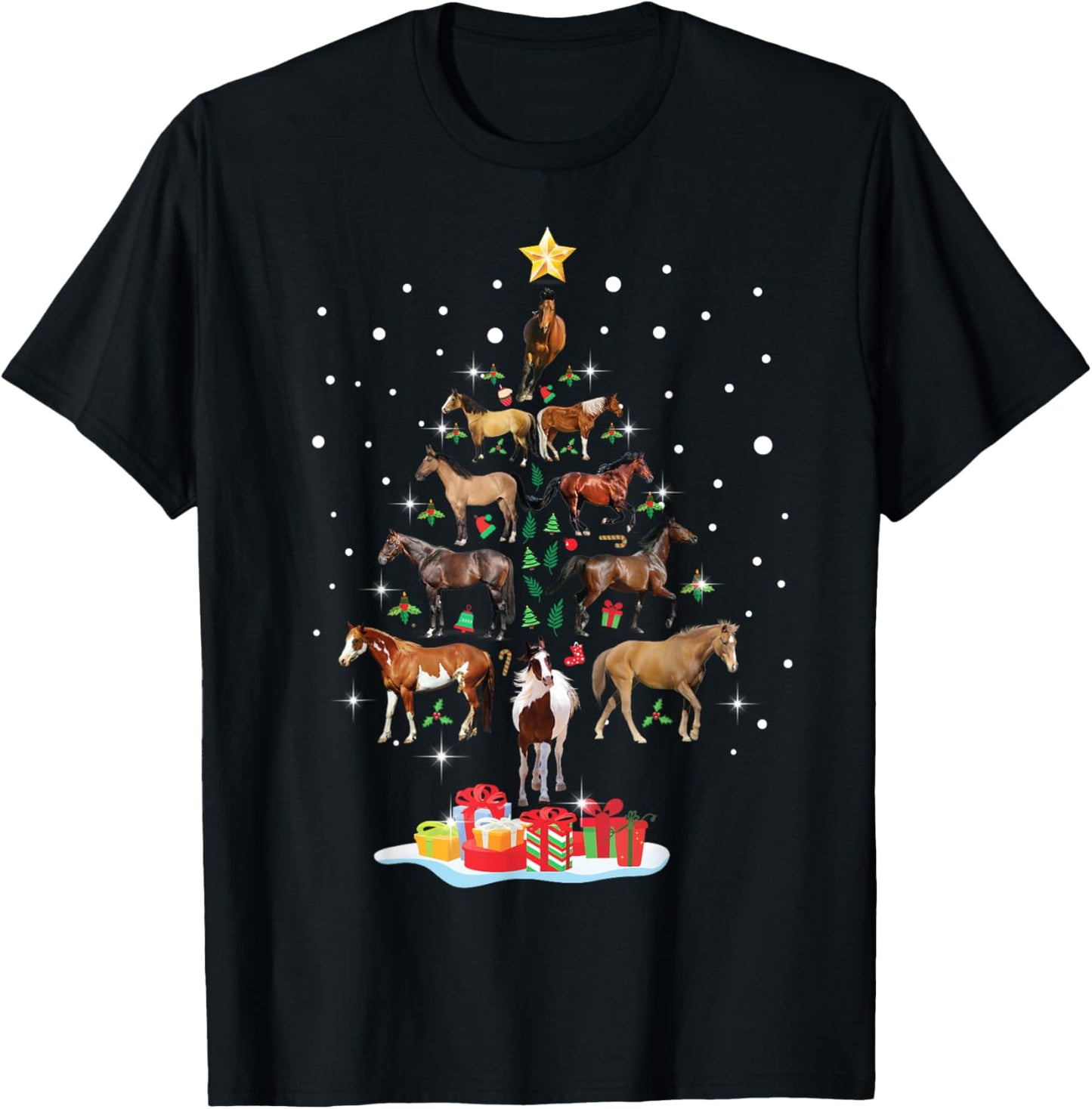 Horse Tree Christmas Horses Xmas Gifts For Women Girls T-Shirt