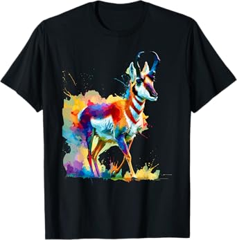 Colorful Splash Art Pronghorn American Antelope Pronghorns T-Shirt