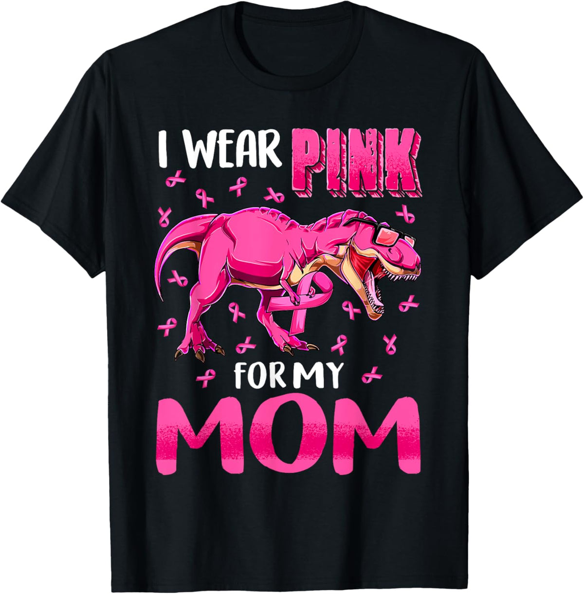 I Wear Pink For My Mom Breast Cancer Awareness Dinosaur Kids T-Shirt