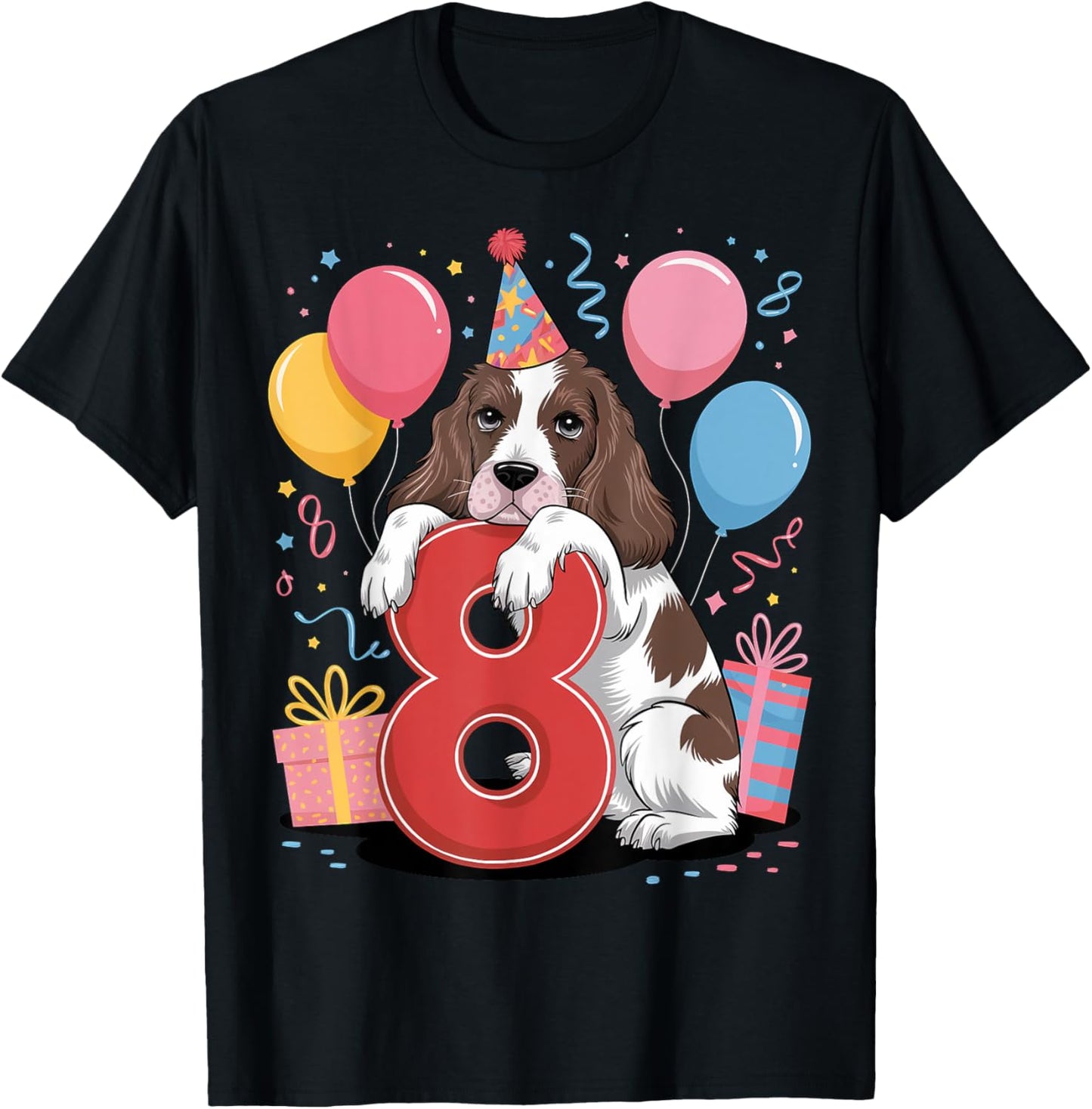 8th birthday boy girl 8 years eight English Springer Spaniel T-Shirt