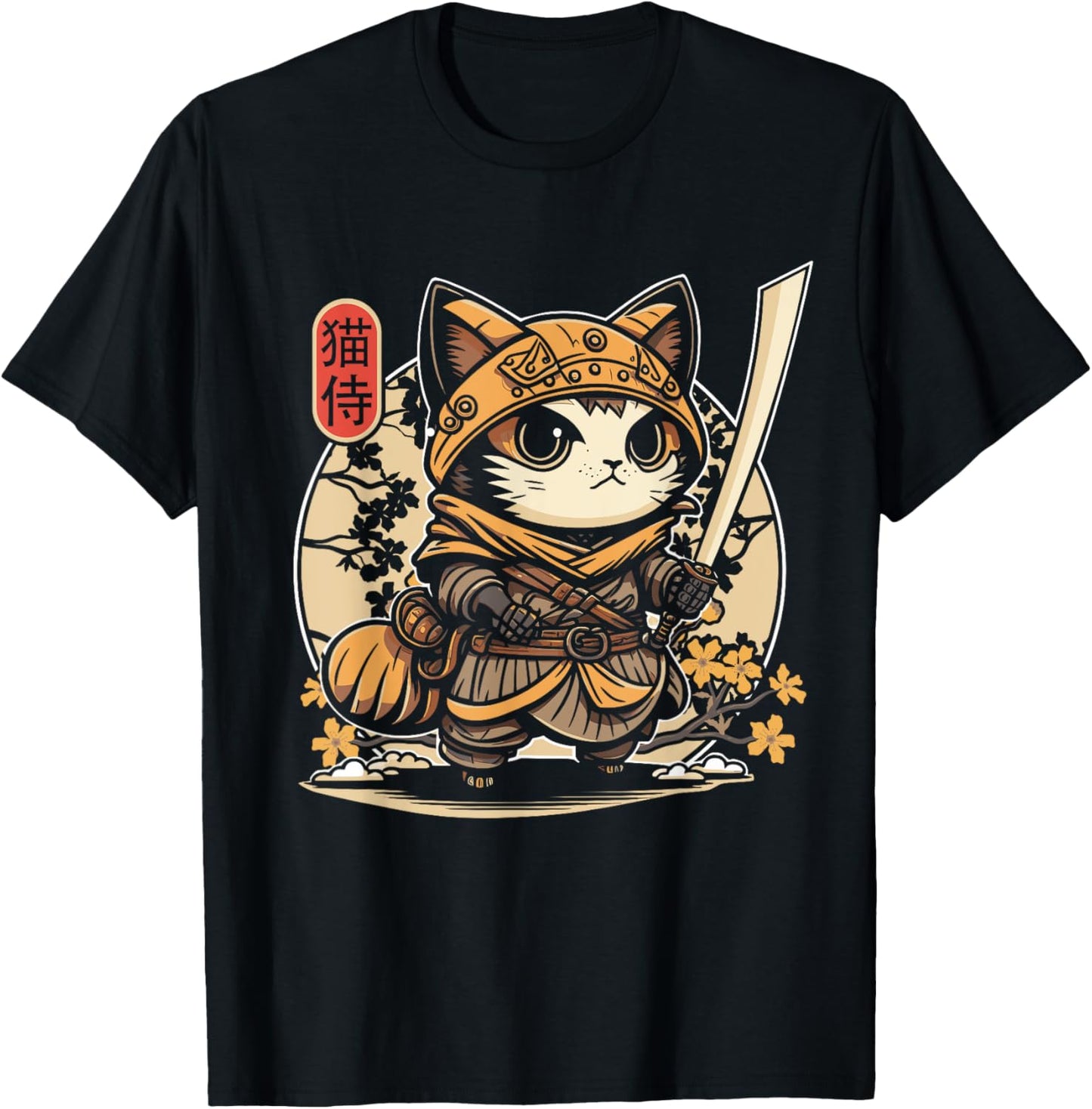 Japanese Samurai Cat Tattoo, Kawaii Ninja Cat T-Shirt