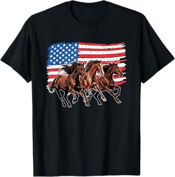 Patriotic Horses 4th Of July American Flag Patriotic Horse Women Kids Men T-Shirt