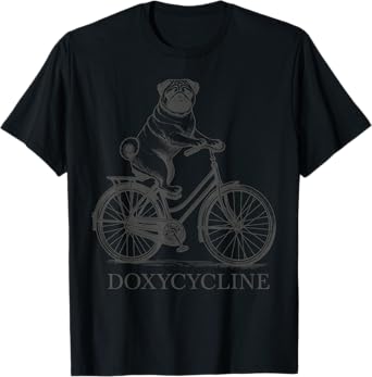Vintage Doxycycline Pharmacy Cute Pug Riding A Bicycle Bike T-Shirt
