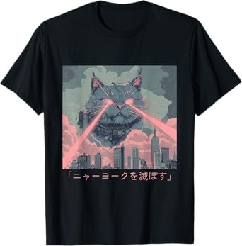 Giant Laser Cat Attack – Retro Anime-Inspired Chaos Design T-Shirt