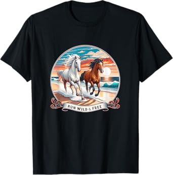 Run Wild And Free - Horses Running On Beach - T-Shirt for Men Women Girls Kids
