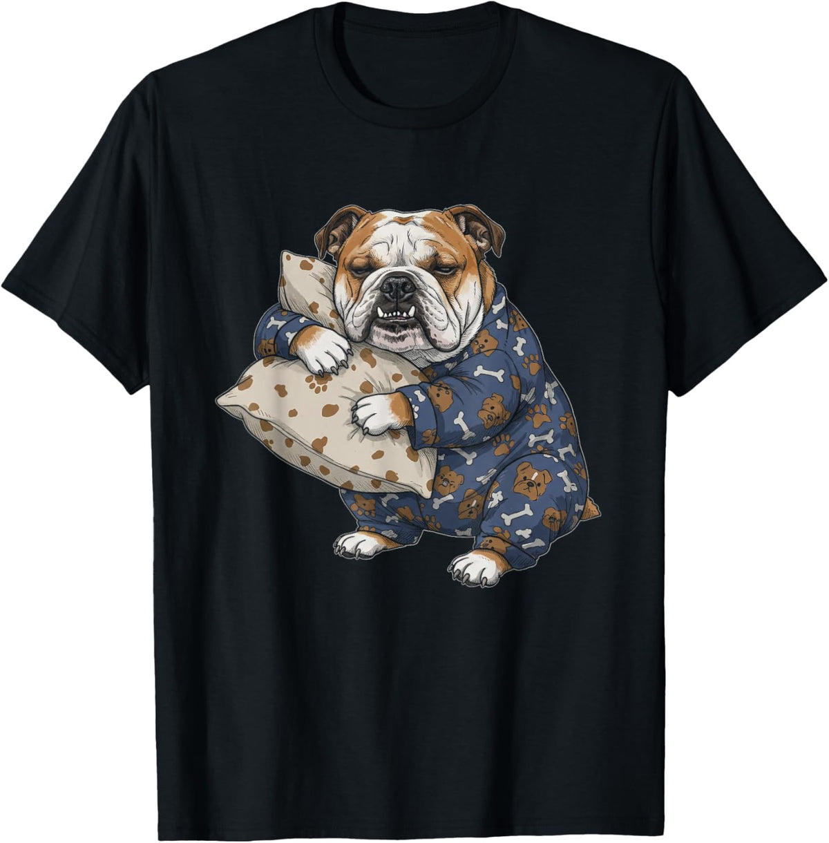 Funny Sleepy English Bulldog Pajama Men Women Kids T-shirt
