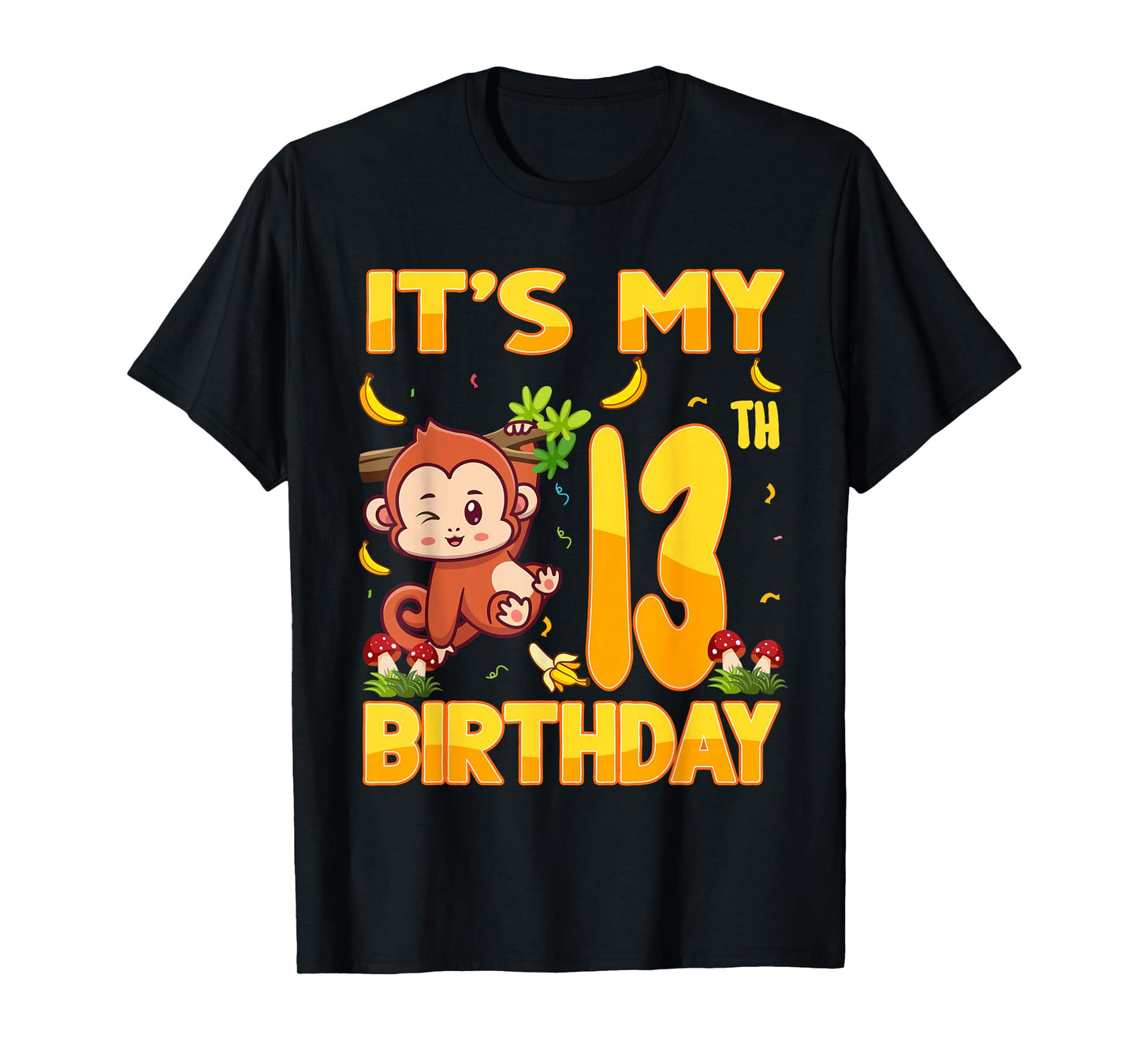 It's My 13th Birthday Monkey 13 Year Old Bday Party Kid Boy T-Shirt