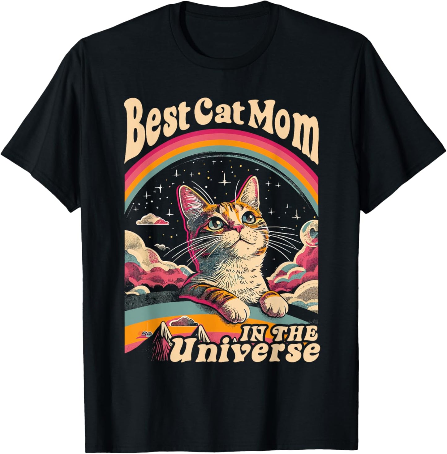 Best Cat Mom In The Universe 60s 70s Hippie Aesthetic Women T-Shirt