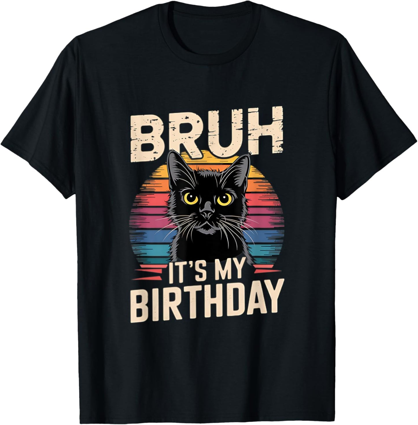 Bruh It's My Birthday Cat Retro Sunset T-Shirt