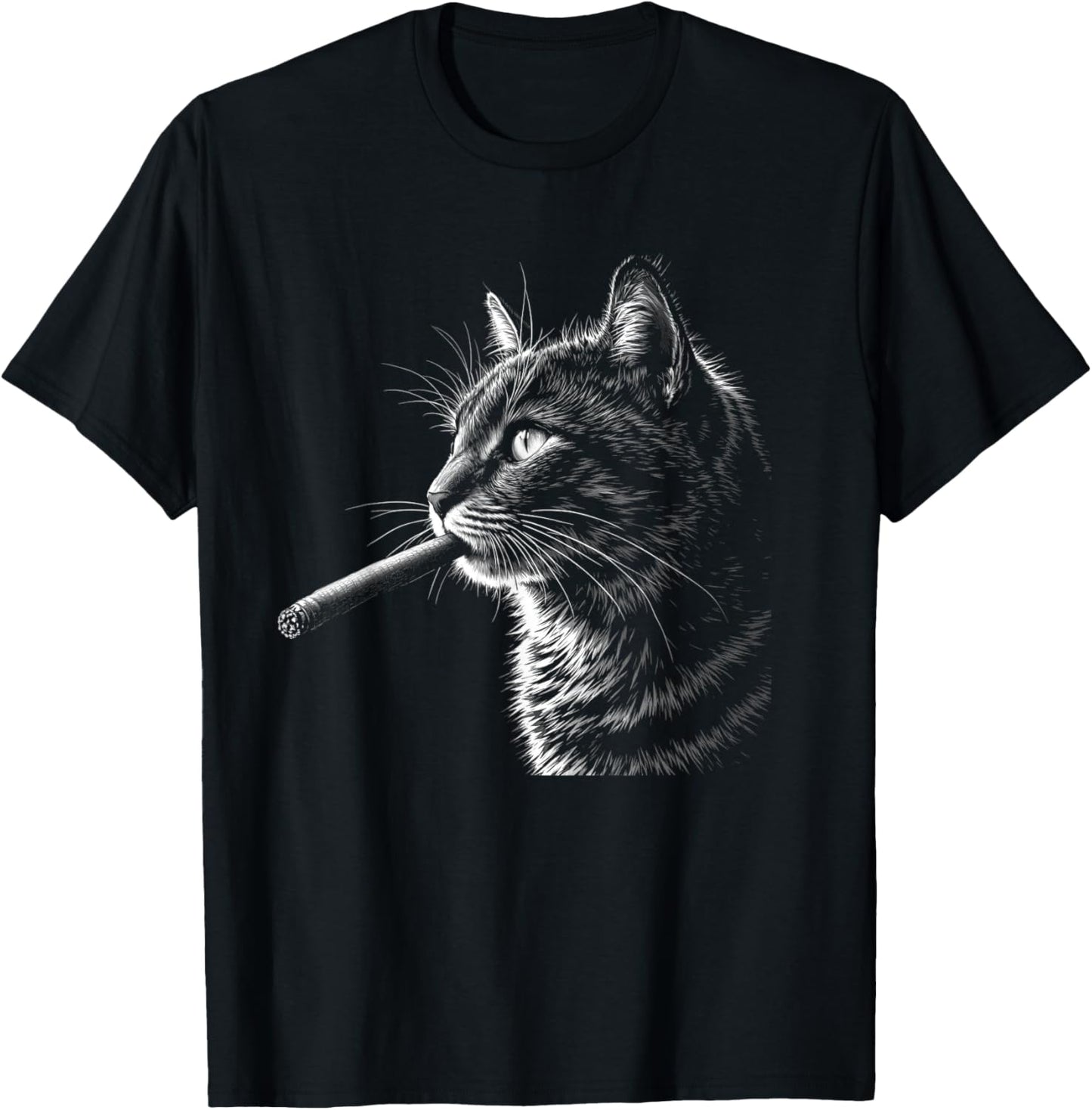 Cat Smoking Cigar Cigarette, Funny Smoker Hipster Black T-Shirt