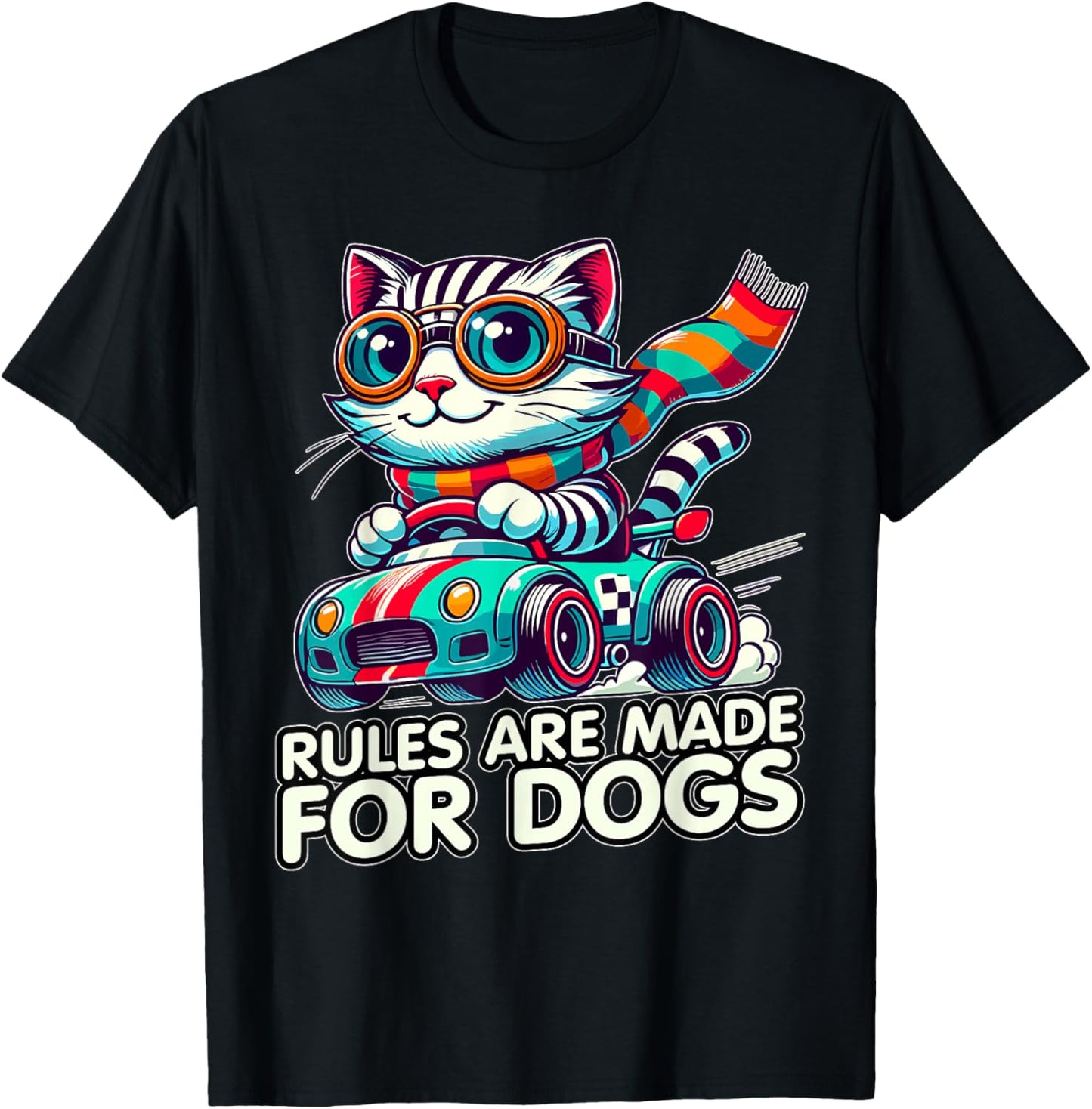 Funny Cat Lover - Rules Are Made for Dogs Driving Cat T-Shirt