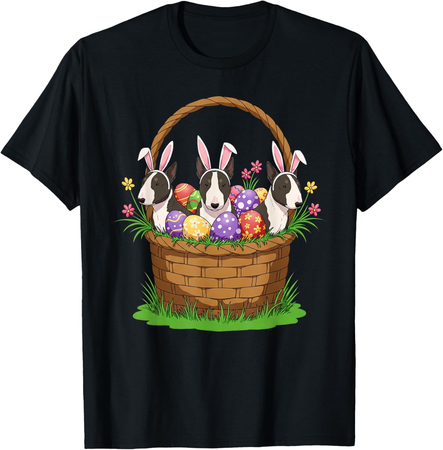 Bull Terrier Bunny Easter Basket Egg Easter Day Womens Mens T-Shirt