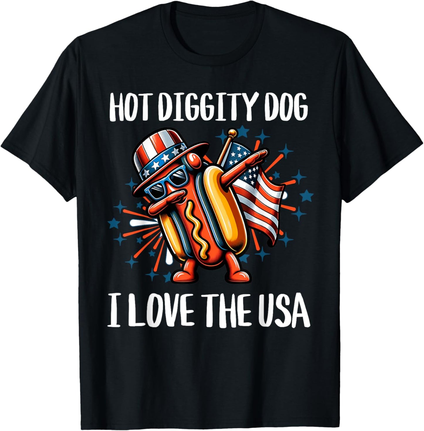 Hot Diggity Dog American Flag USA 4th Of July Fourth T-Shirt