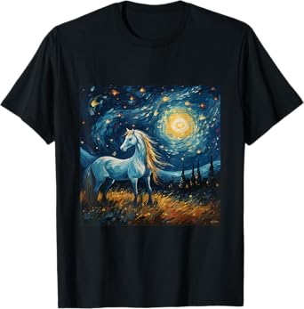 Horse in Starry Night Van Gogh inspired Art for Horses Lover T-Shirt