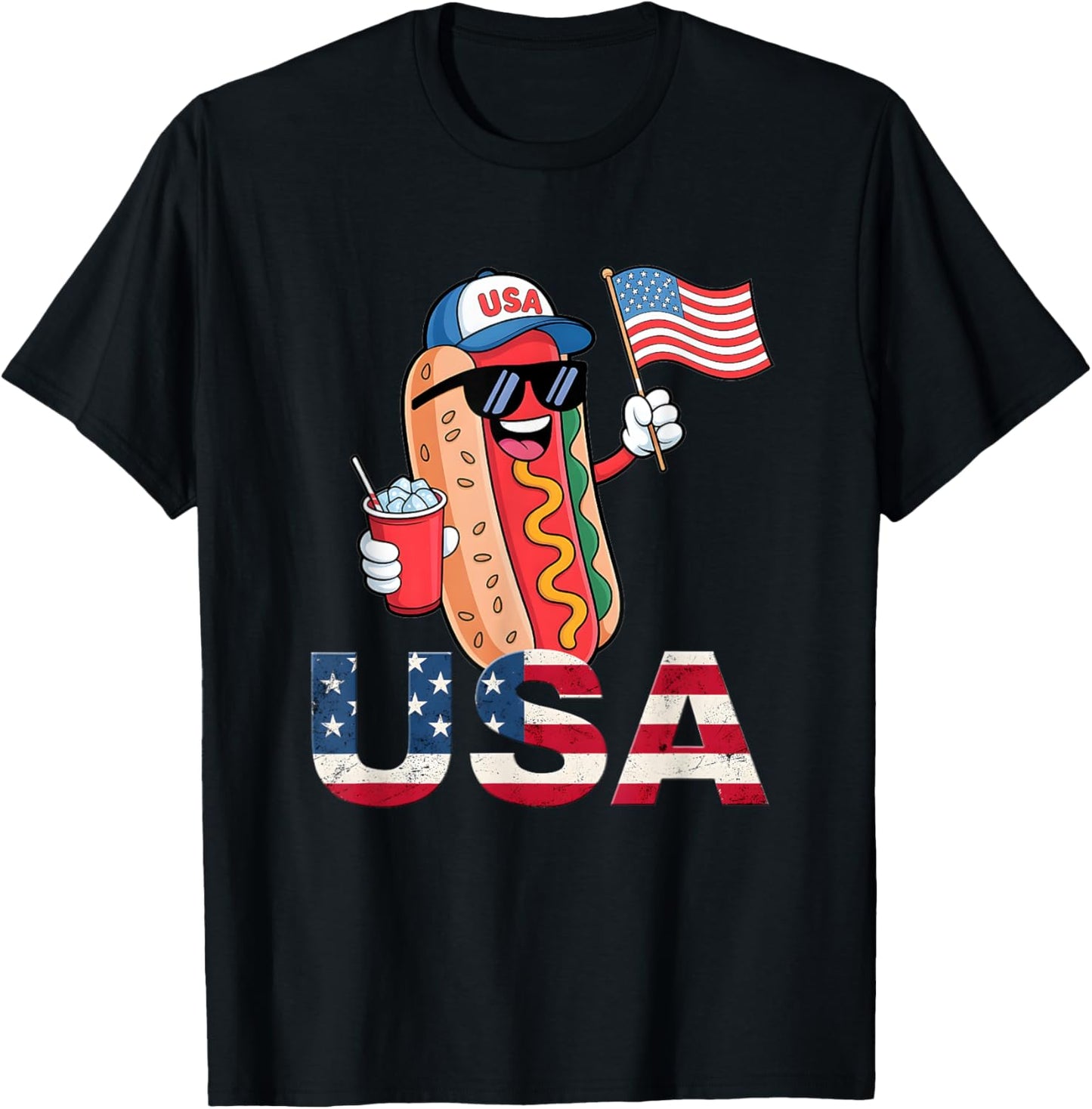 4th of July Hotdog Funny Fourth of July Patriotic USA Flag T-Shirt