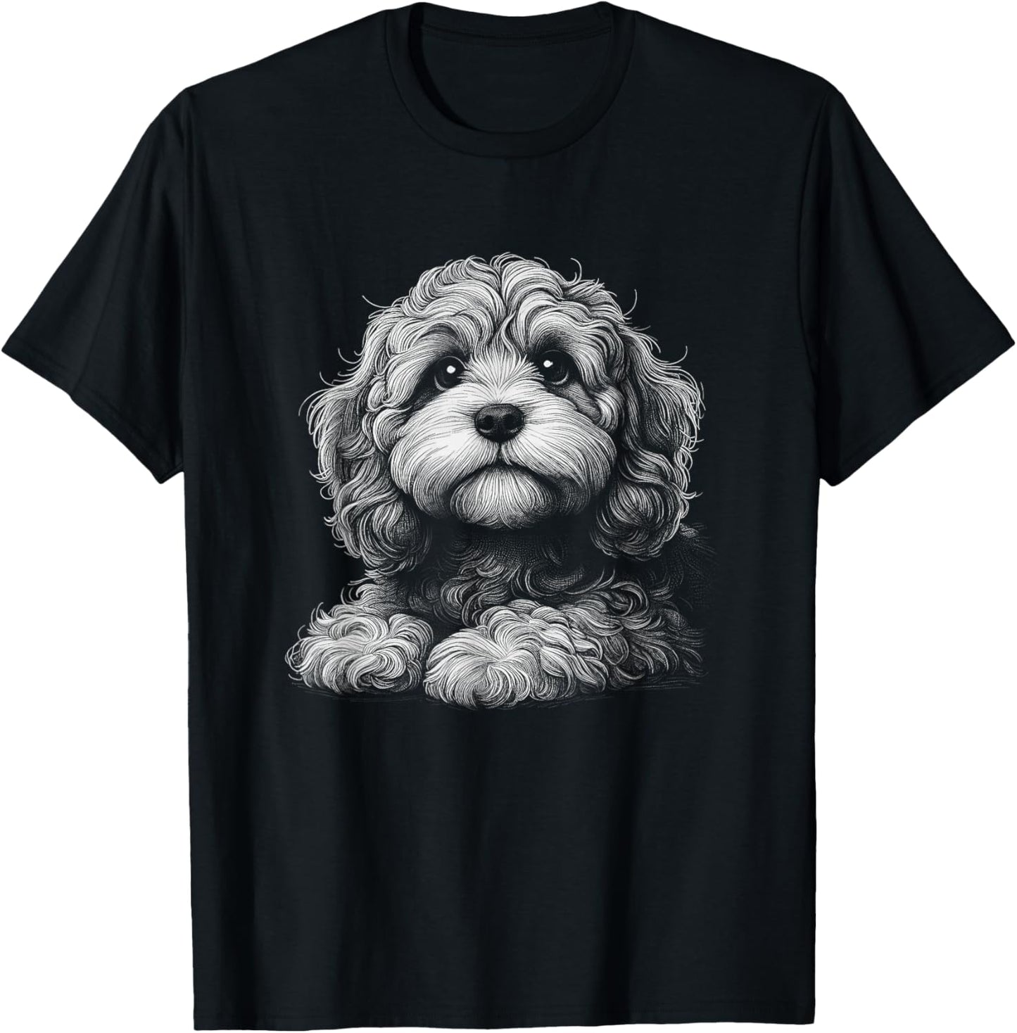 Cavapoo Dog Face Art Sketch Design Men Women Kids T-shirt