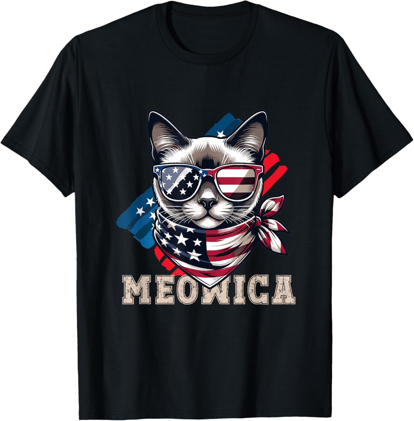 American Flag Funny Cat Meme Patriotic Meowica USA Apparel T-Shirt