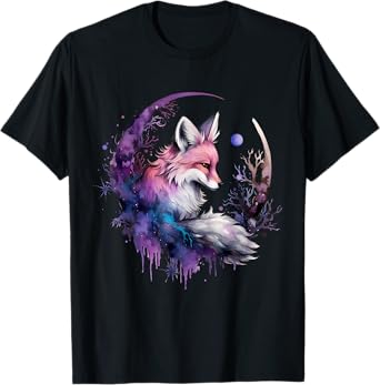 Fox Moon Wildlife Nature Colorful Artwork Animal Lovers T-Shirt