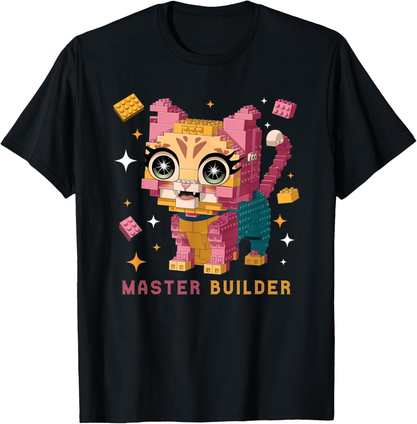 youth Master Builder Block Building Kids Girls Cat Lover Toy T-Shirt
