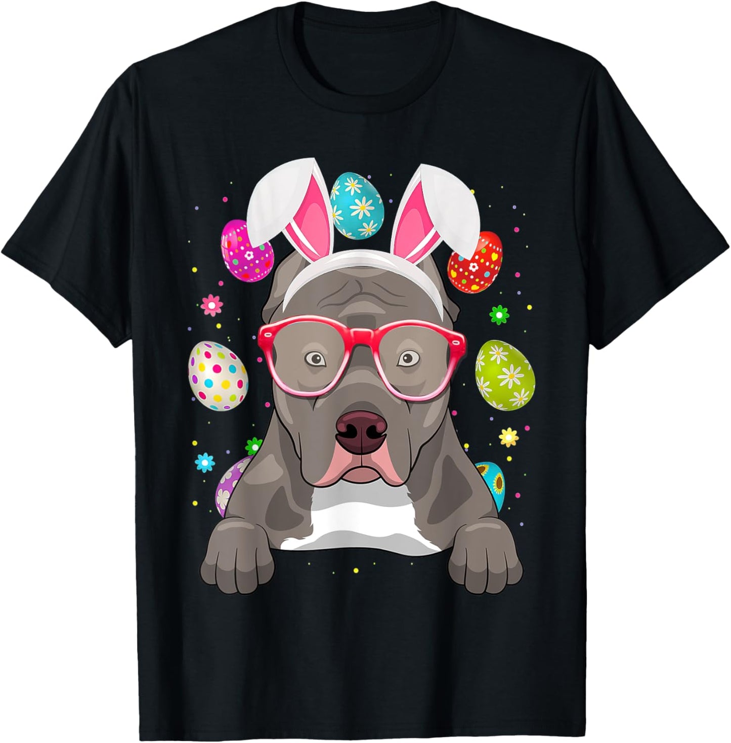 Cute Bunny Pitbull Dog Face Easter Eggs Easter Day T-Shirt