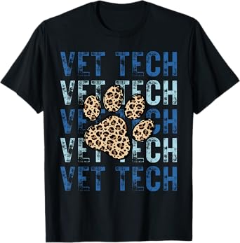 Retro Vet Tech Paw Print Leopard Veterinary Technician T-Shirt