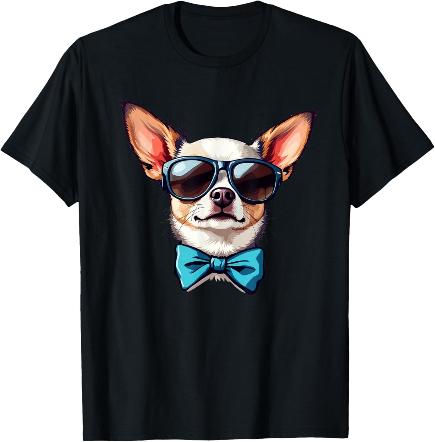 Chihuahua Dog Wearing Sunglasses and Bow Tie T-Shirt