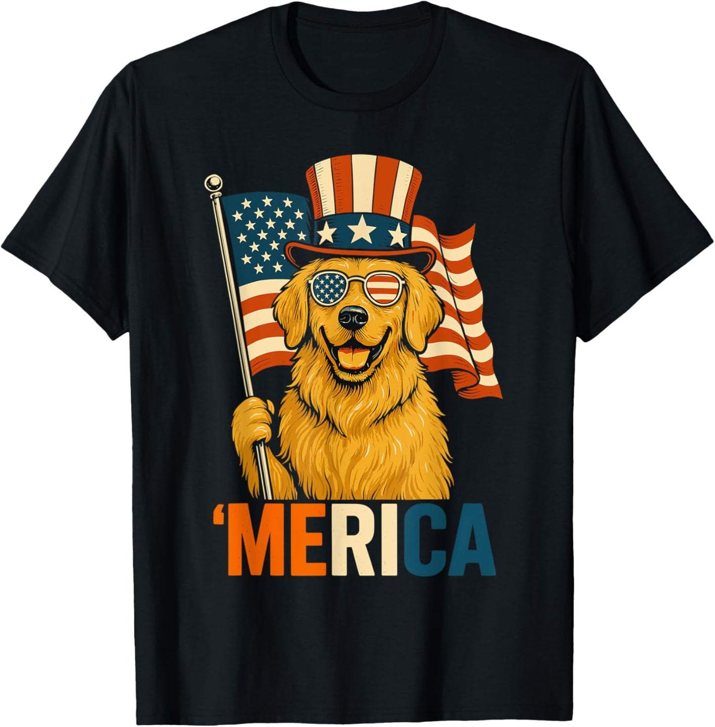 Golden retriever Merica American Flag Patriotic 4th Of July T-Shirt