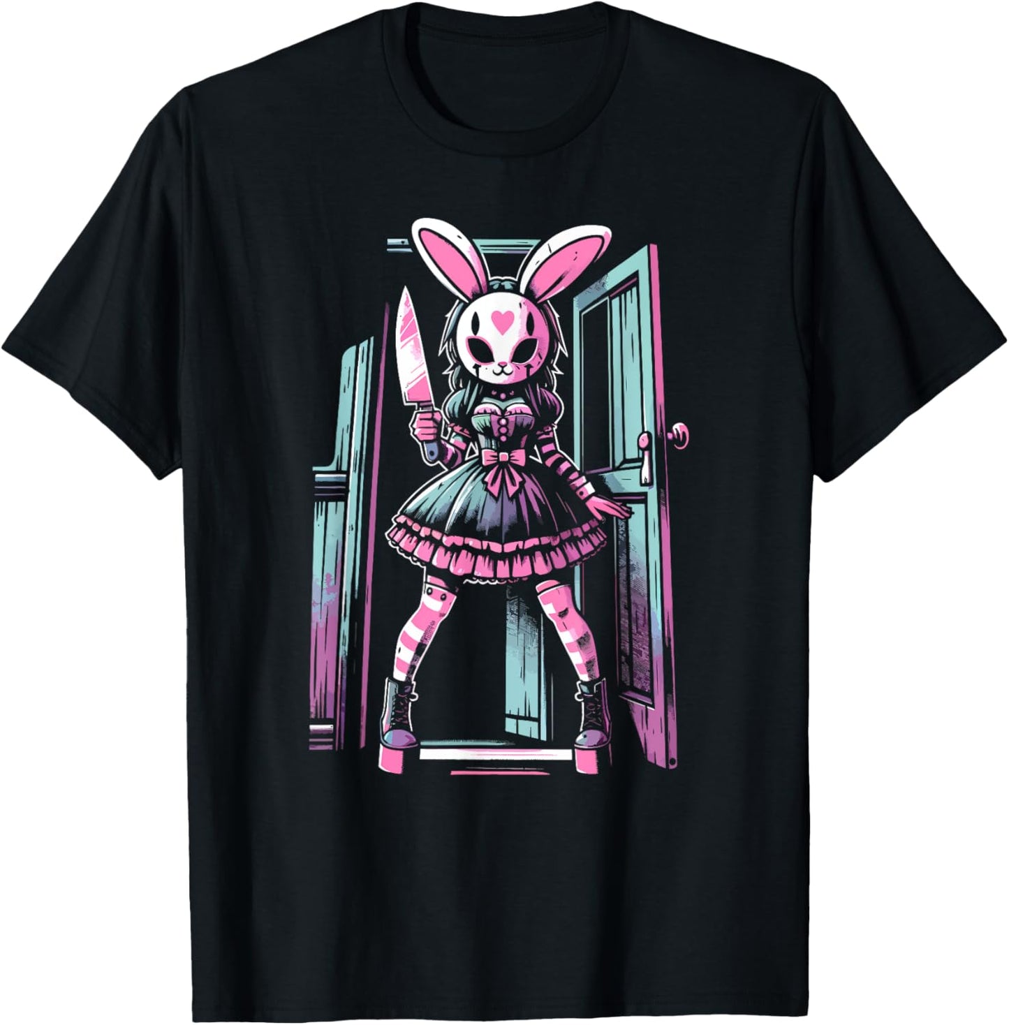Pastel Goth Bunny Mask Girl Horror Slasher Anime Alt Rabbit T-Shirt