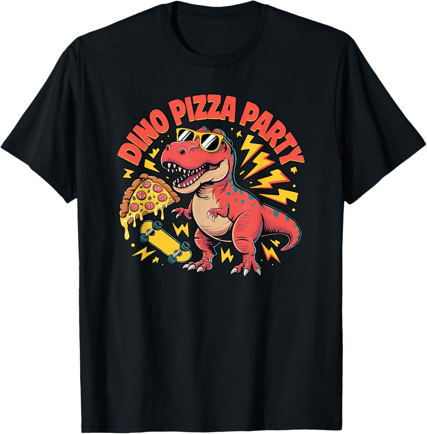 Funny Dino Pizza Party Skateboard Cute Skater Dinosaur T-Shirt