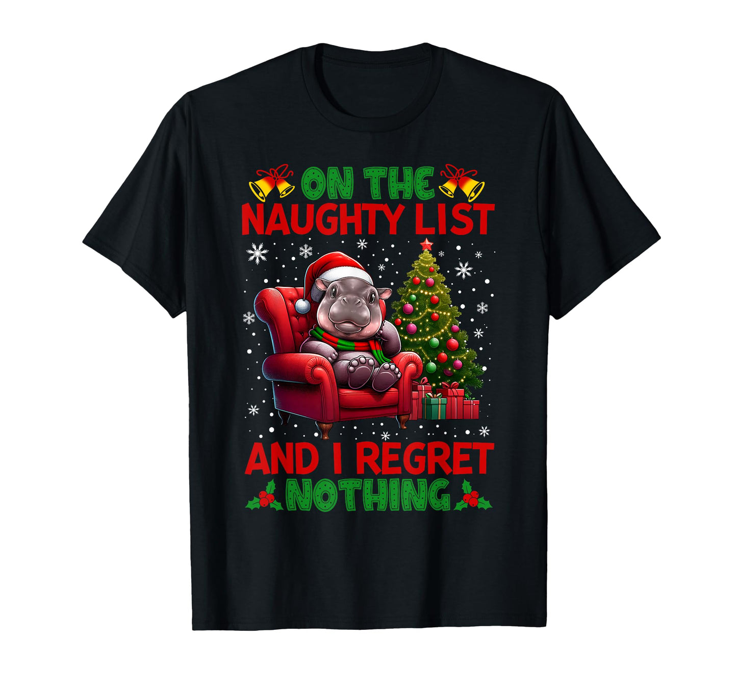 On The List Of Naughty And I Regret Nothing Moo Deng Xmas T-Shirt