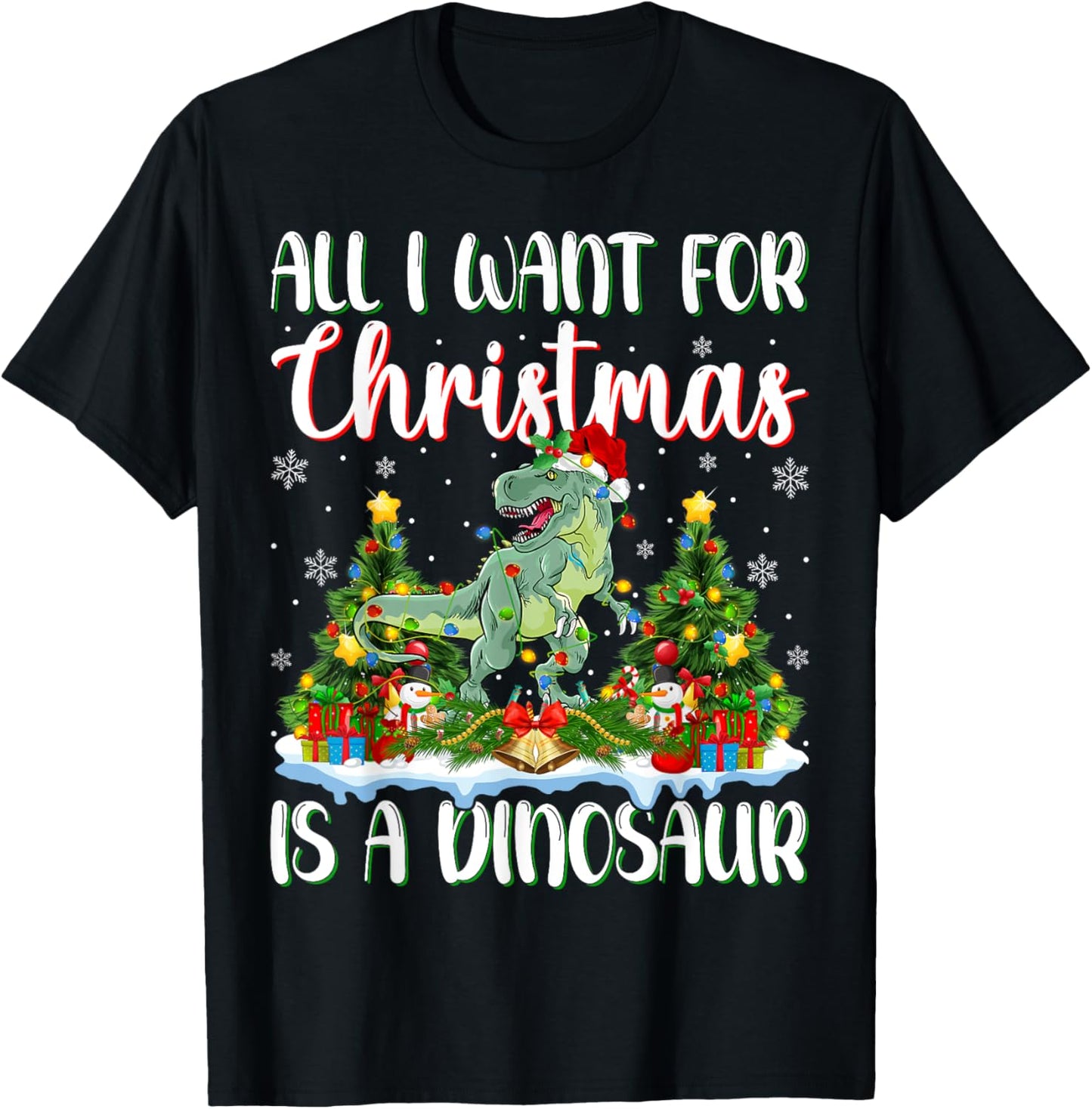 I Want For Christmas Is A Dinosaur Xmas Tree Lights T-Shirt
